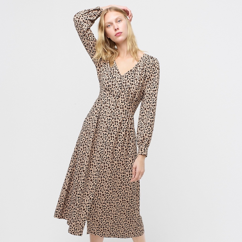 J.CREW Button-front A-line Midi Dress In Leopard 8